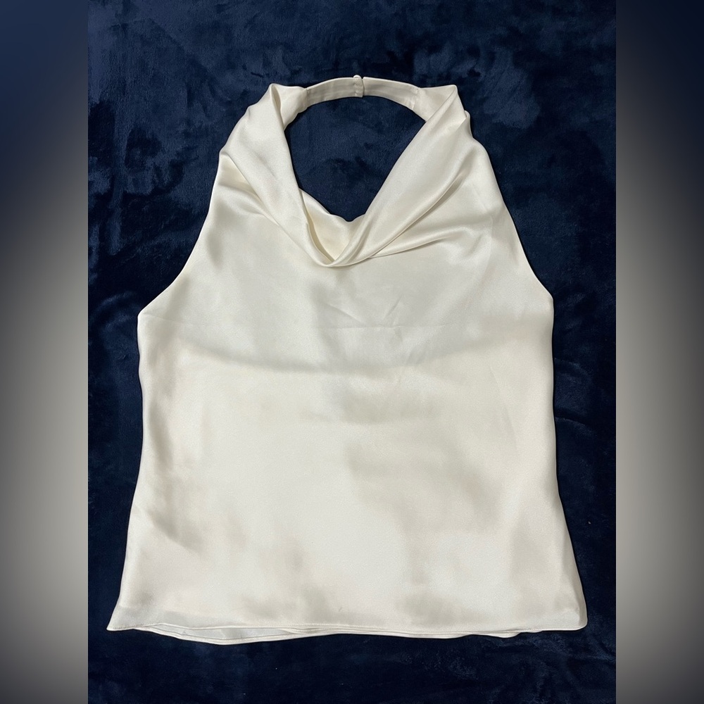 TEN Aritzia Cream Satin Cowl-Neck Halter Top